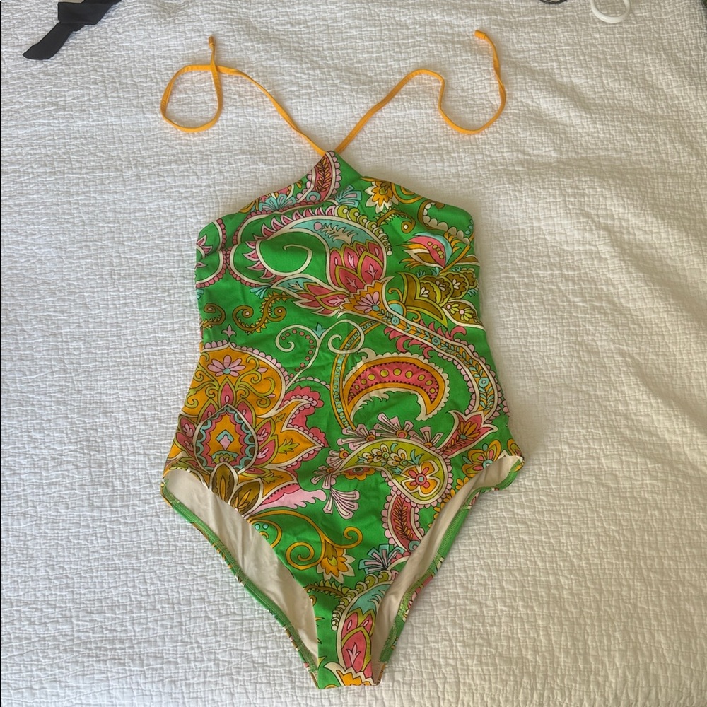 Alemais Green Paisley One-Piece Swimsuit with Yellow Ties